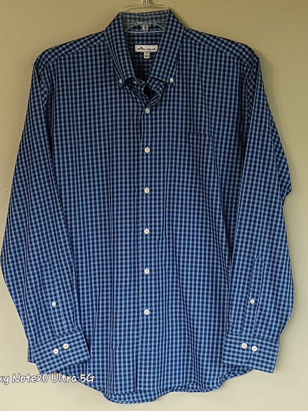 Peter Millar Crown Classic Micro Check Button Down Sport Shirt Blue Men's XL